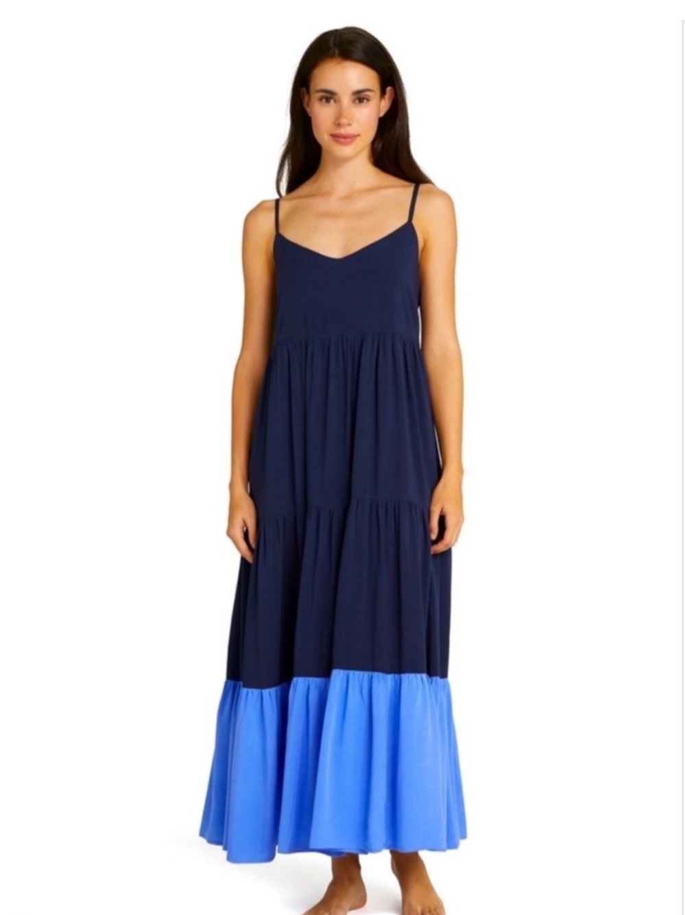Gorgeous Kate tiered maxi dress in Navy + Tamarind/bright blue.